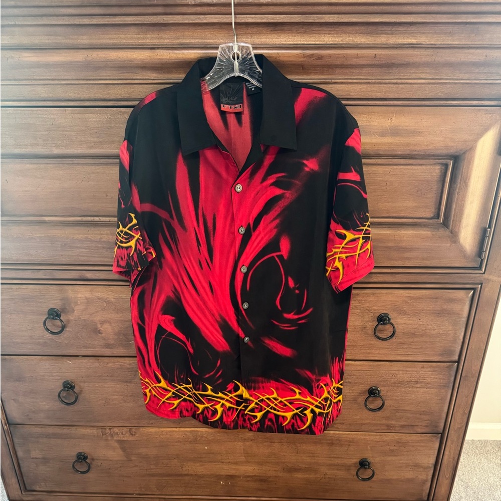 Men's Black and Red Flame Shirt